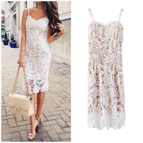 Dresses & Skirts - Crochet Lace Bustier Midi Cocktail Party Dress